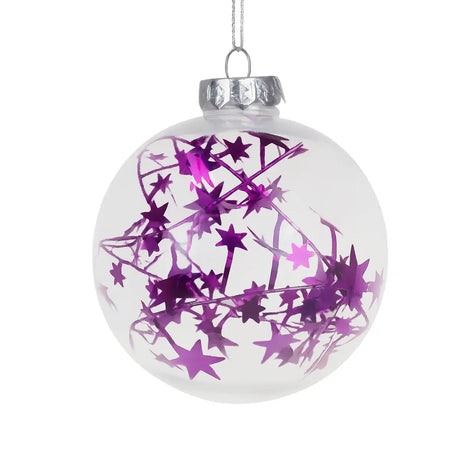 Esfera Navideña Redonda Transparente con Decoración Estrella, Color Morado