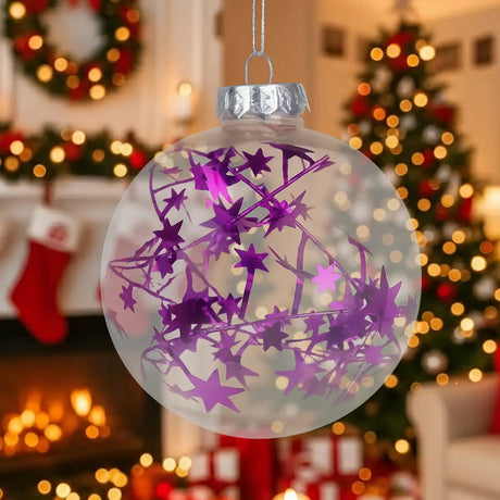 Esfera Navideña Redonda Transparente con Decoración Estrella, Color Morado
