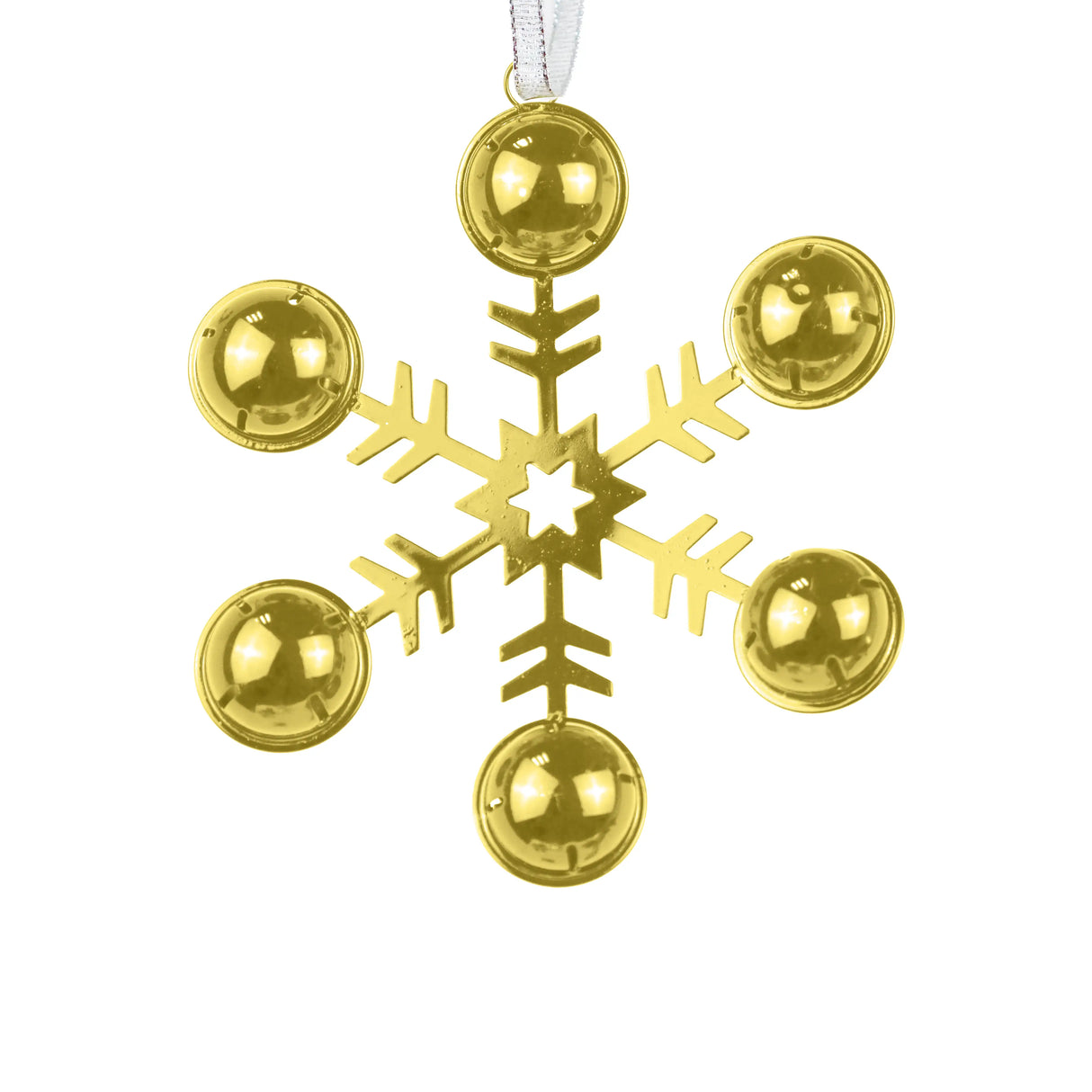 Ornamento, Copo de Nieve con Cascabeles, Color Oro