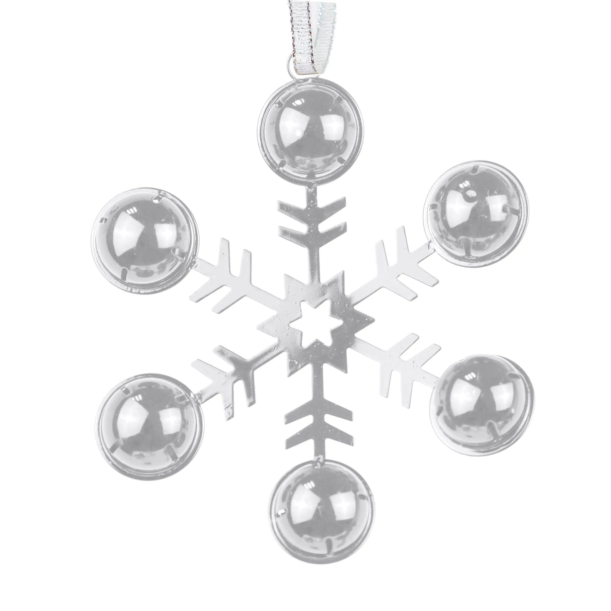 Ornamento, Copo de Nieve con Cascabeles, Color Plata