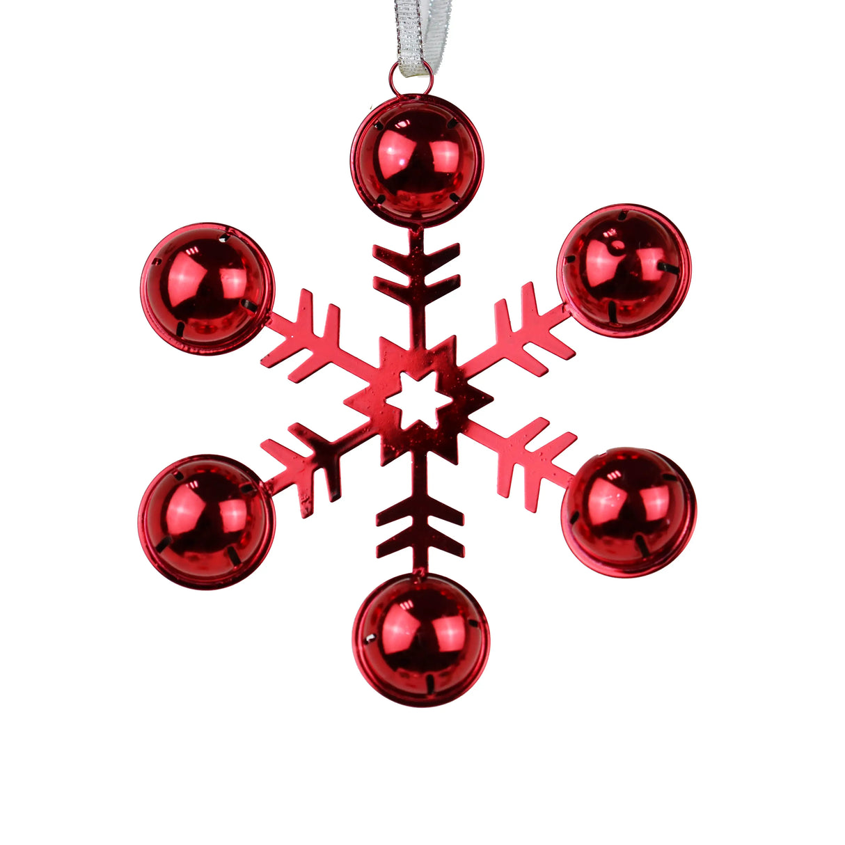 Ornamento, Copo de Nieve con Cascabeles, Color Rojo