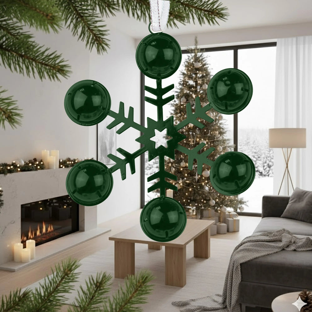 Ornamento, Copo de Nieve con Cascabeles, Color Verde