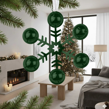 Ornamento, Copo de Nieve con Cascabeles, Color Verde