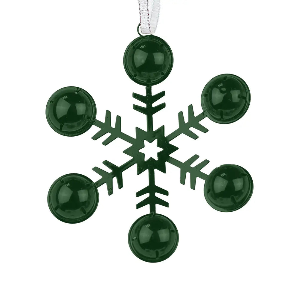 Ornamento, Copo de Nieve con Cascabeles, Color Verde