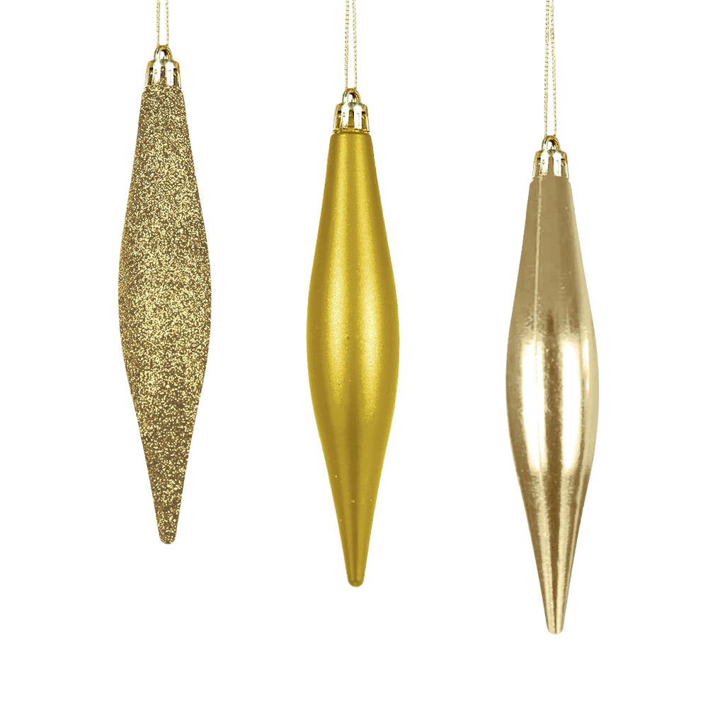 Esferas Alargadas, 3 pzas, Color Oro