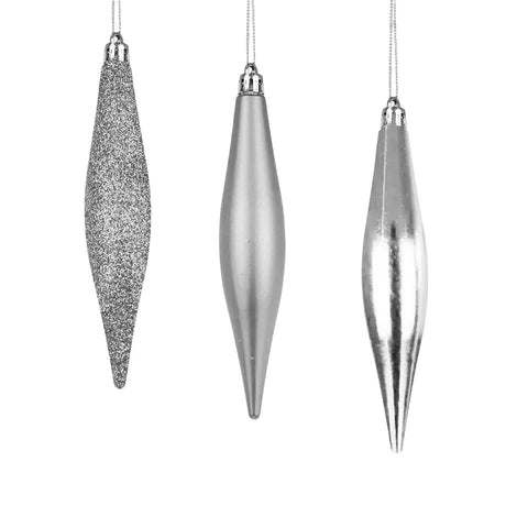 Esferas Alargadas, 3 pzas, Color Plata
