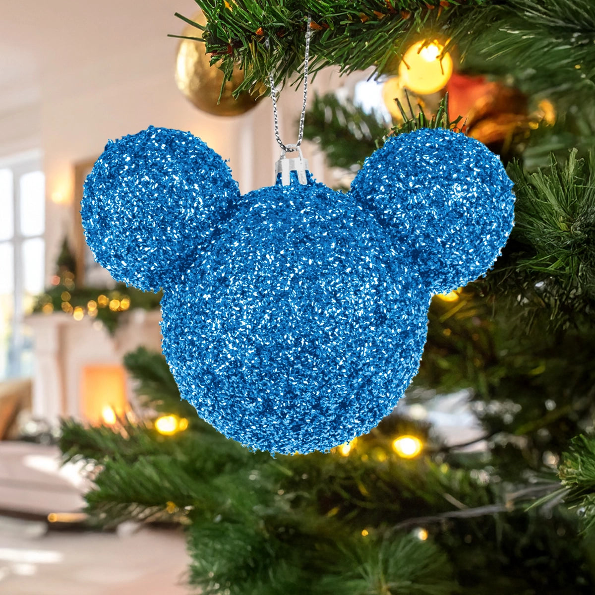 Esfera Navideña de Tinsel, Mickey, Color Azul
