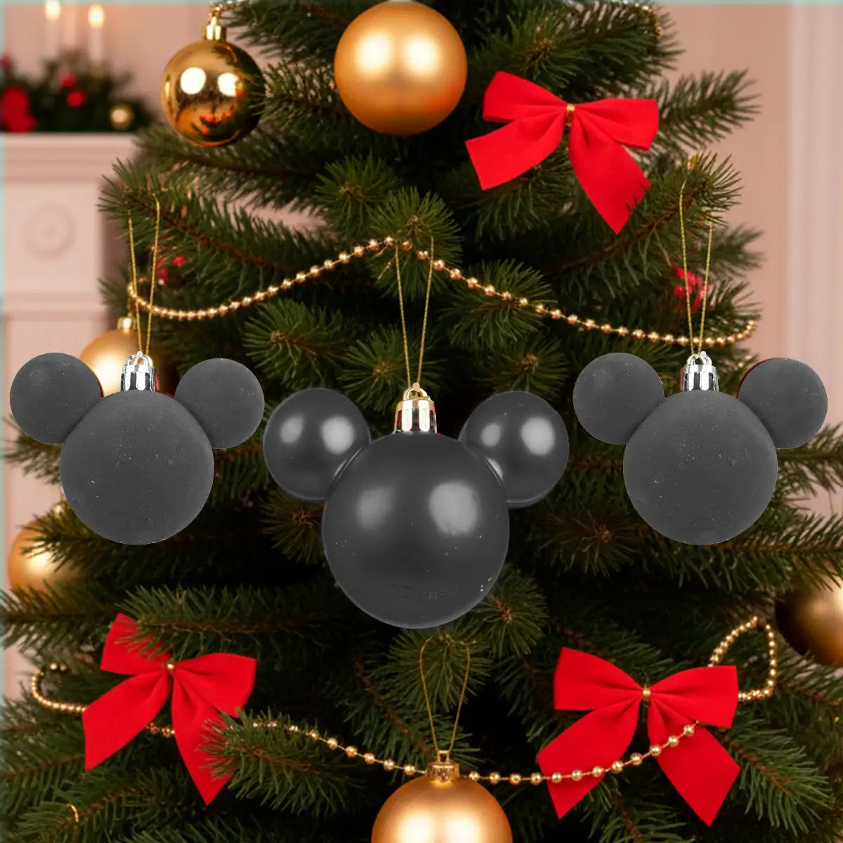 Esferas Navideñas, Mickey, Color Negro, 3 pzas