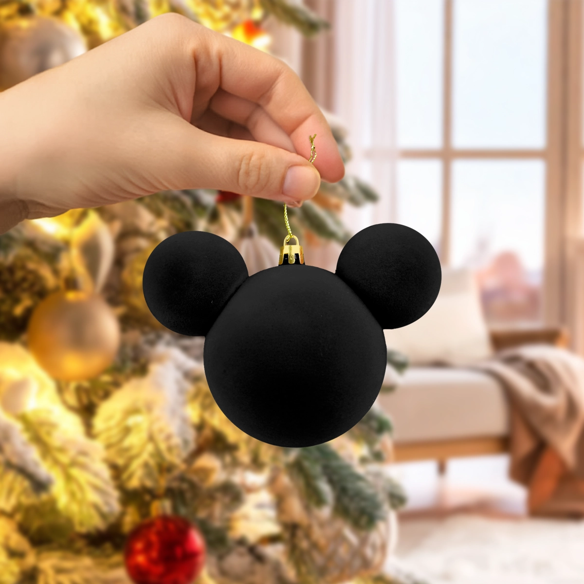Esfera Navideña de Terciopelo, Mickey, Color Negro