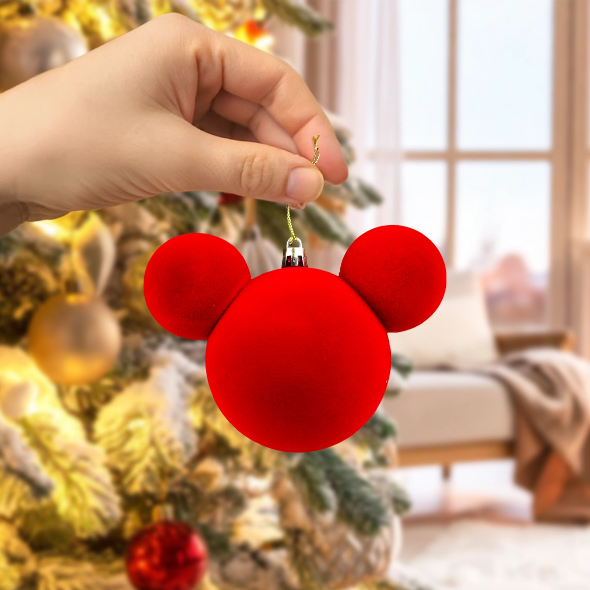 Esfera Navideña de Terciopelo, Mickey, Color Rojo