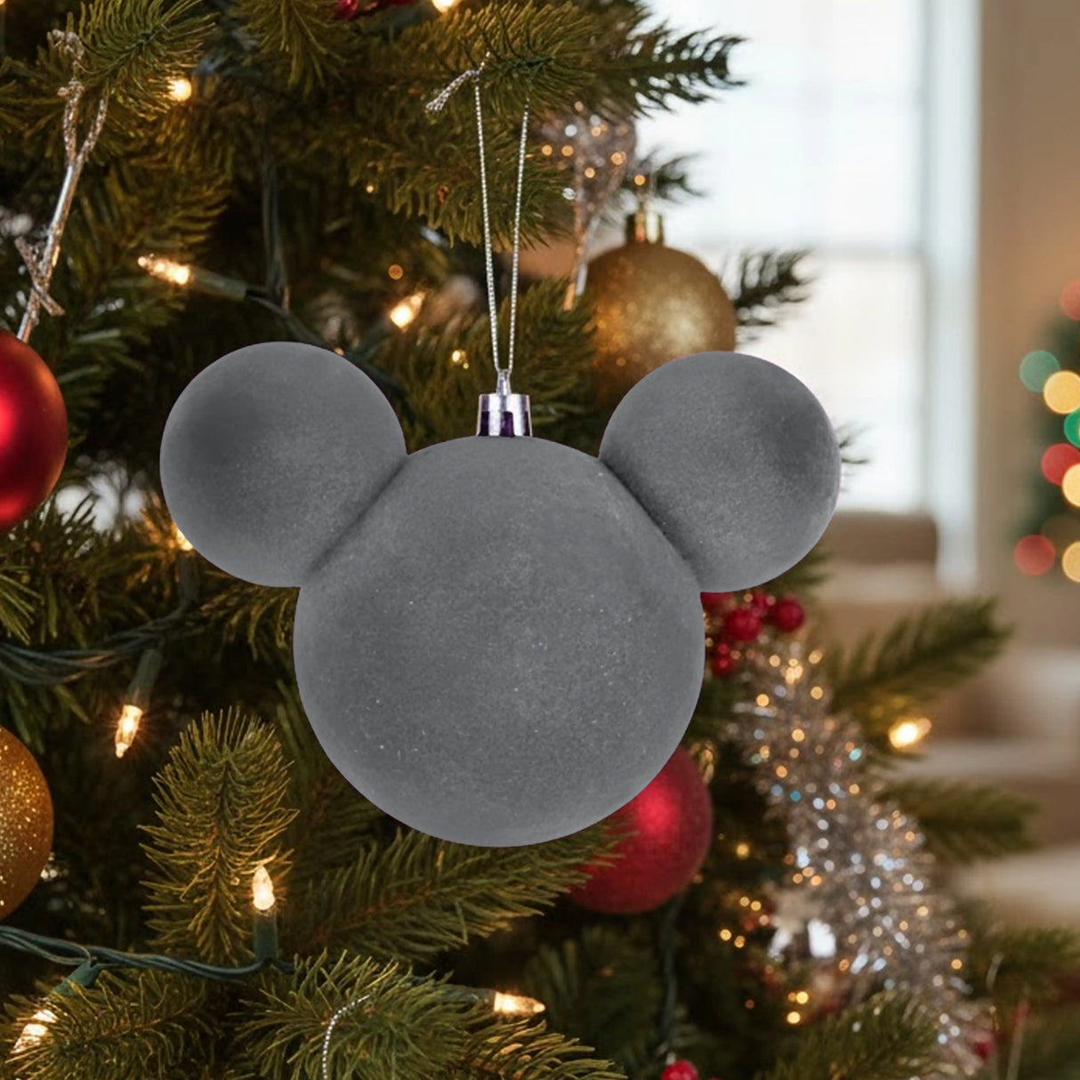 Esfera Navideña en Forma de Mickey, Color Gris