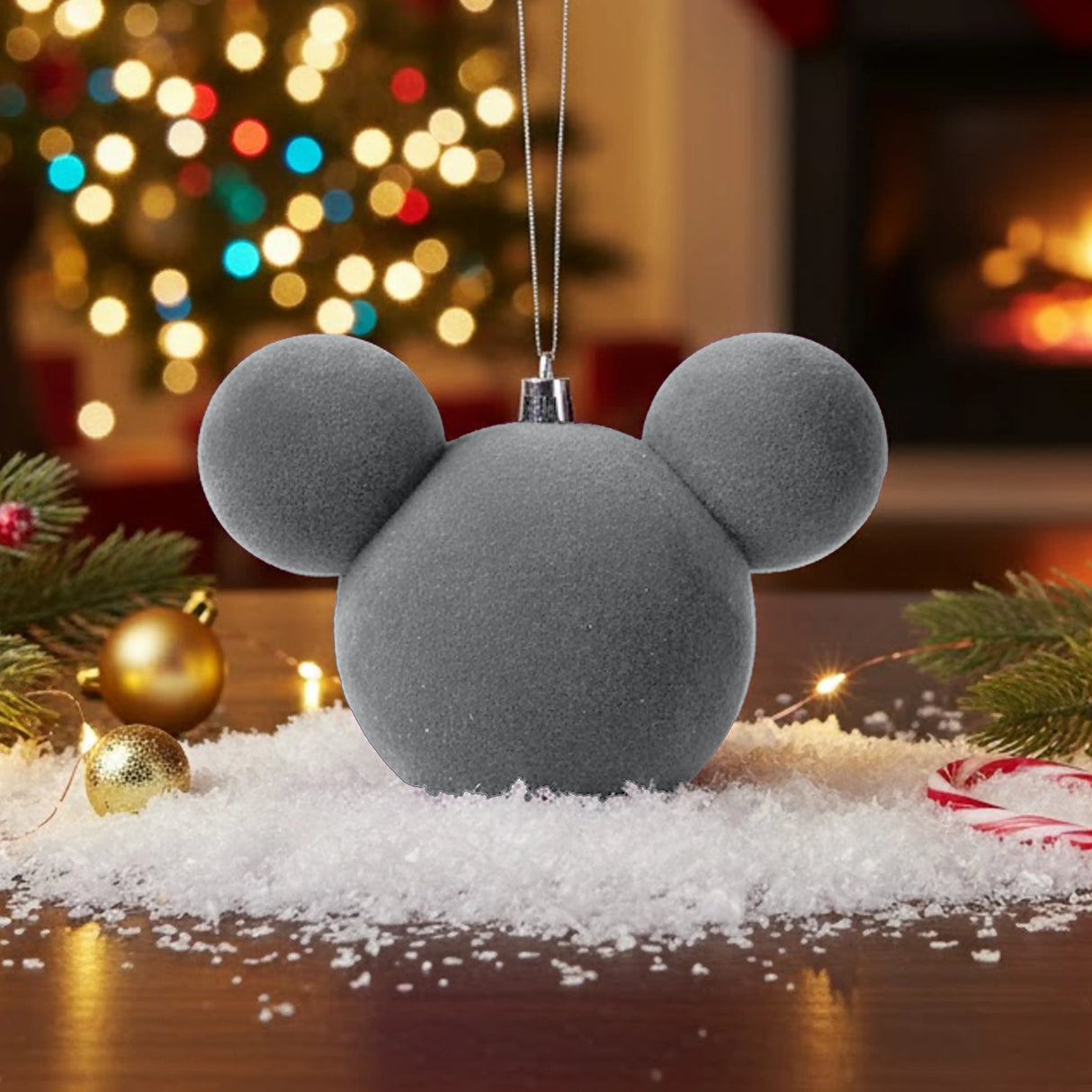 Esfera Navideña en Forma de Mickey, Color Gris