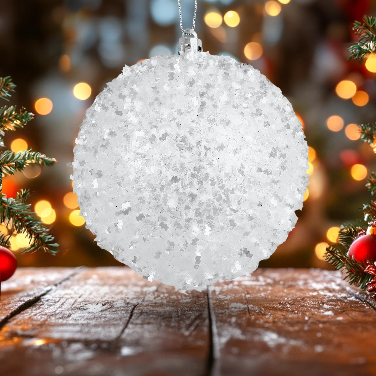 Esfera Navideña de Tinsel, Color Blanco, 2 pzas