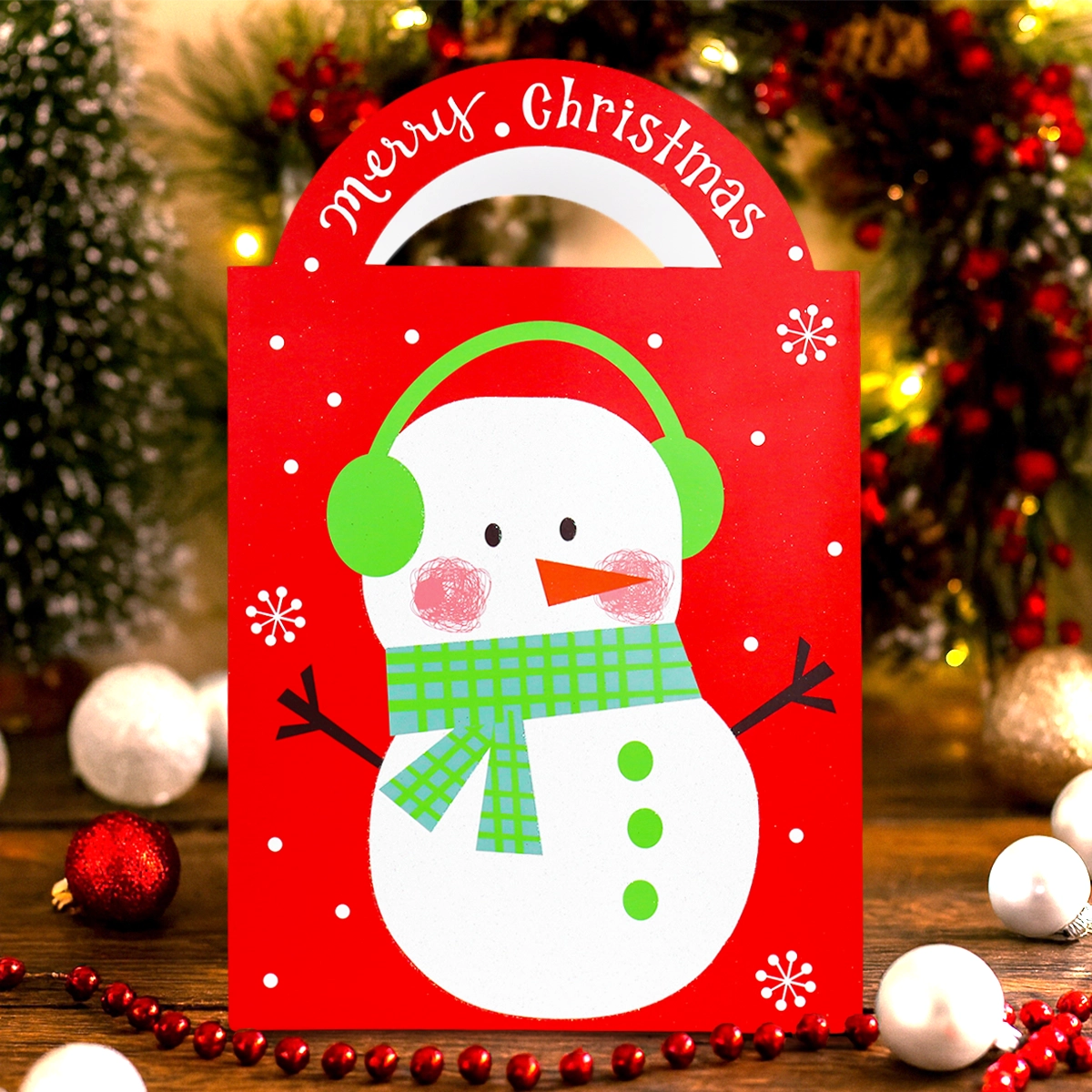 Bolsa de Regalo Navideña con Asa, Muñeco de Nieve