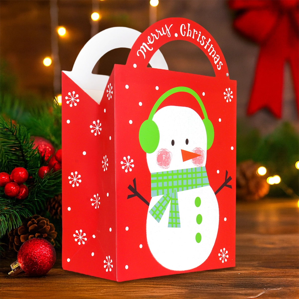 Bolsa de Regalo Navideña con Asa, Muñeco de Nieve