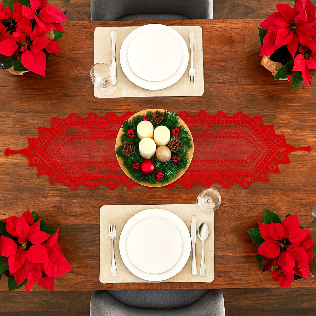 Camino de Mesa Navideño, Diseño Carpeta, Color Rojo