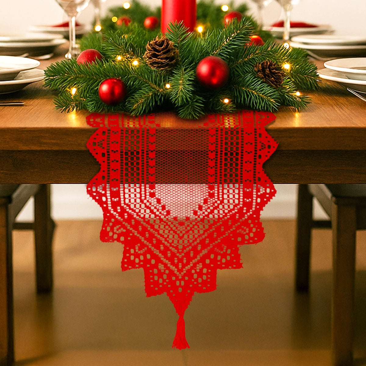 Camino de Mesa Navideño, Diseño Carpeta, Color Rojo