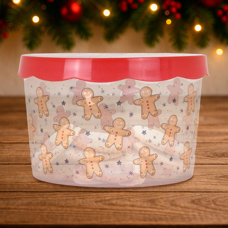 Contenedor Navideño con Tapa Roja, Galletas de Jengibre