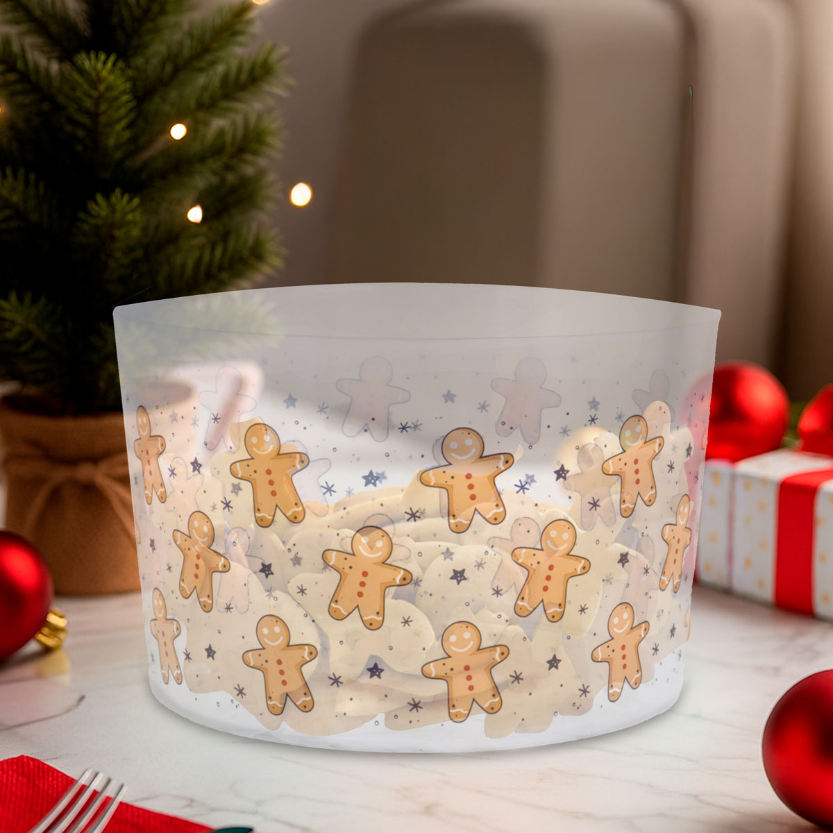 Contenedor Navideño con Tapa Roja, Galletas de Jengibre