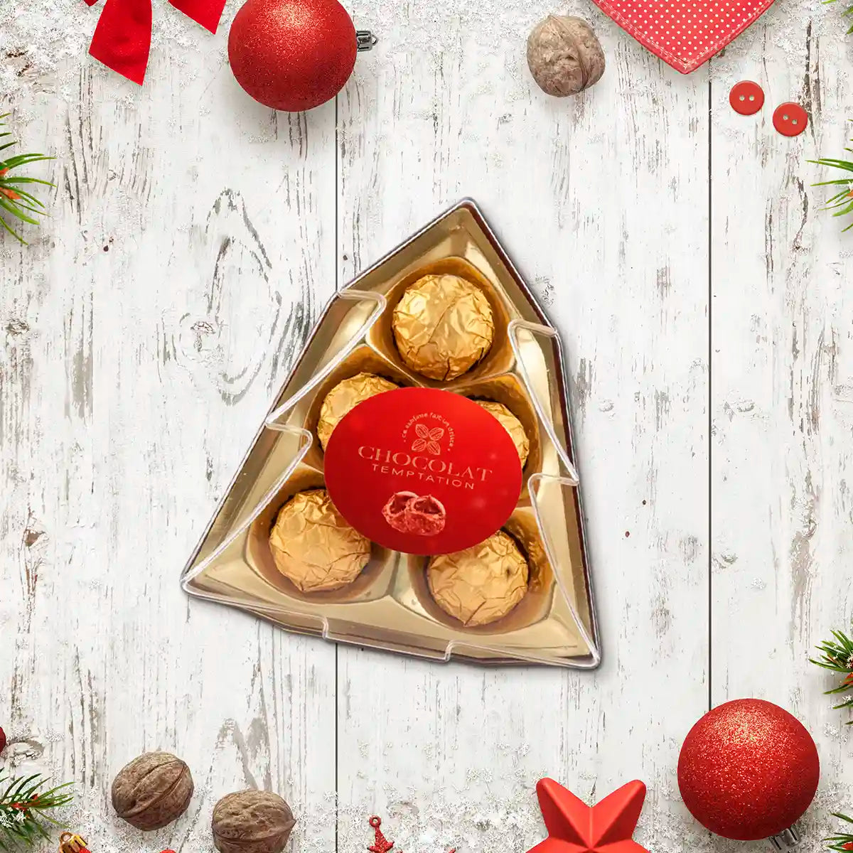 Chocolates, Caja en Forma de Pino, Color Dorado, 55 gr