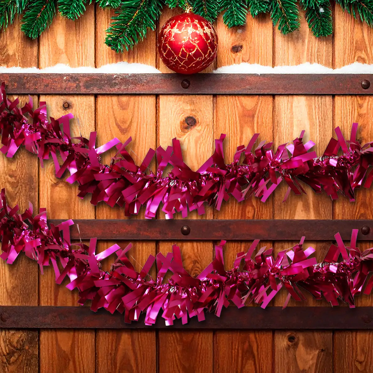 Guirnalda Navideña, Color Fucsia, Tinsel, 2.5 m