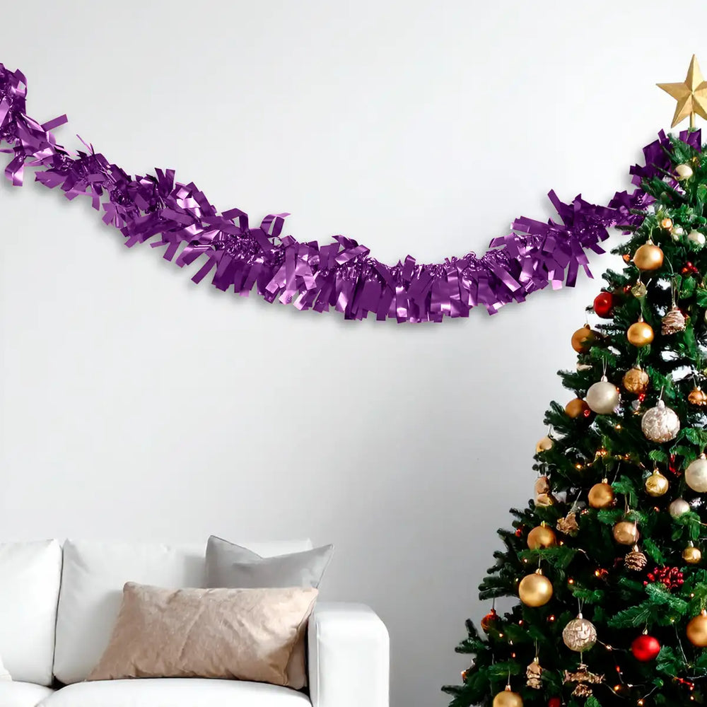 Guirnalda Navideña, Color Morado, Tinsel, 2.5 m
