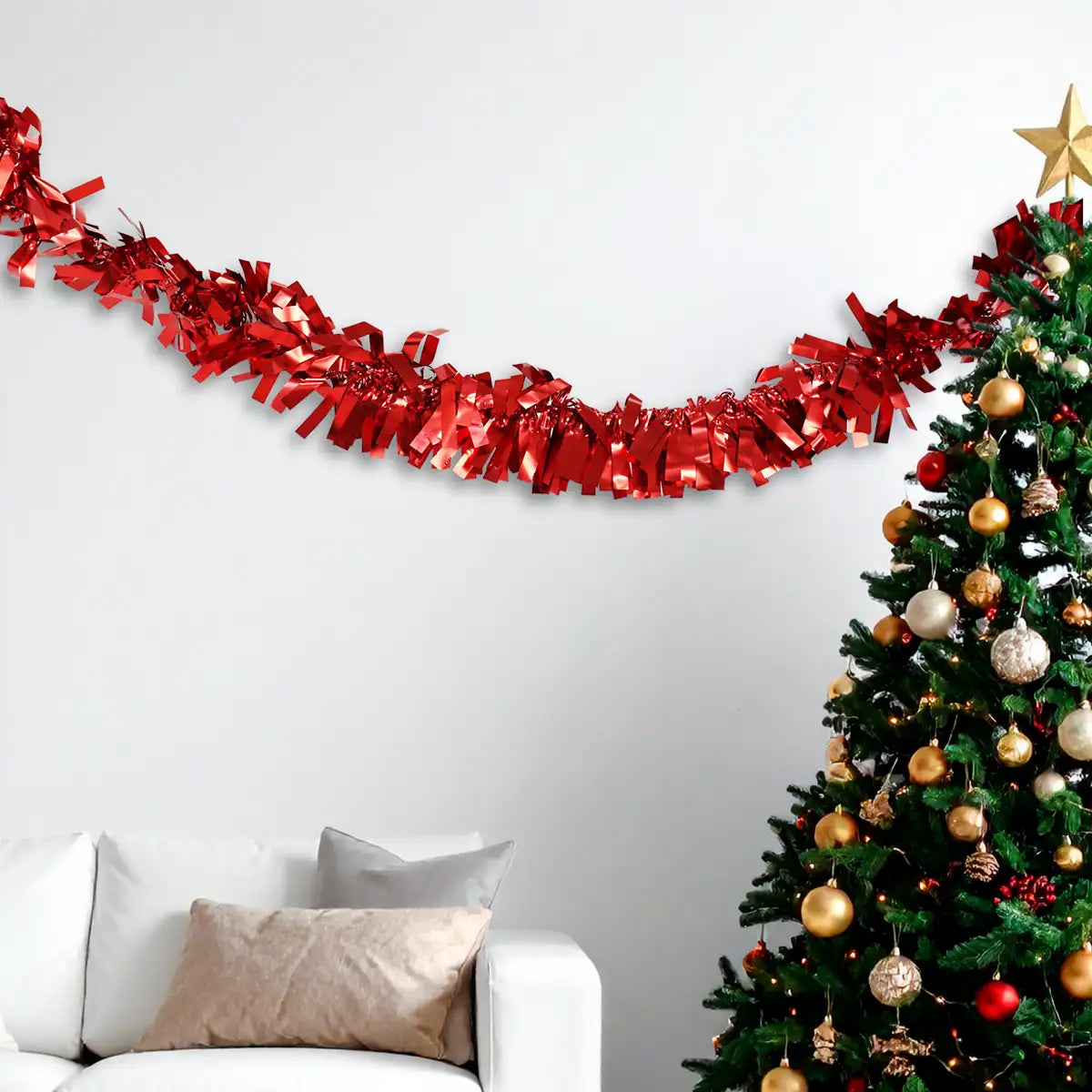 Guirnalda Navideña, Color Rojo, Tinsel, 2.5 m