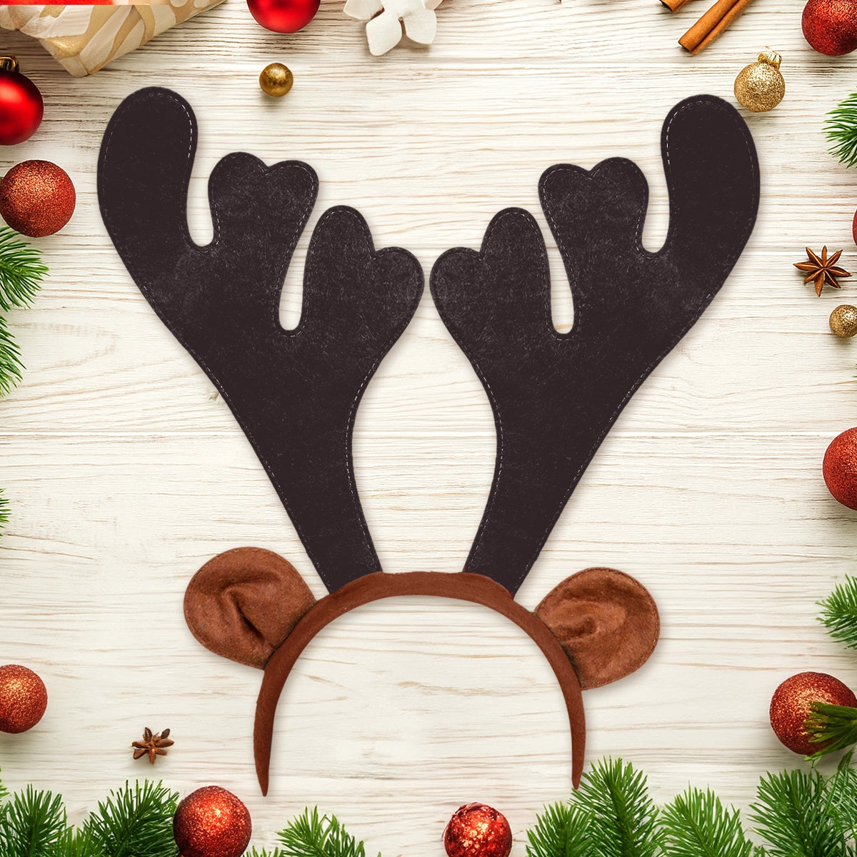 Diadema Navideña, Cuernos de Reno, Color Café