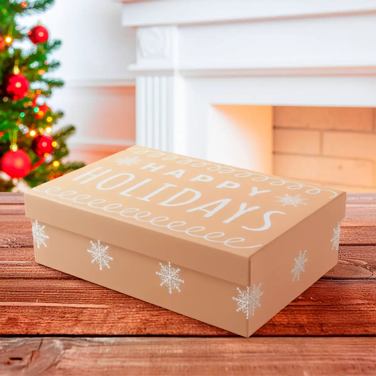 Caja de Regalo Navideña, Happy Holidays, Color Plata