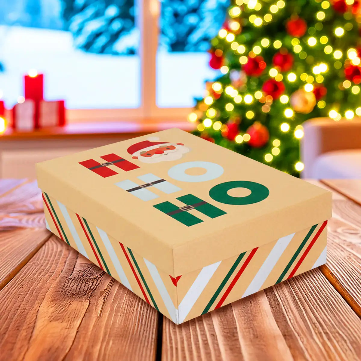 Caja de Regalo Navideña, HO HO HO, Santa