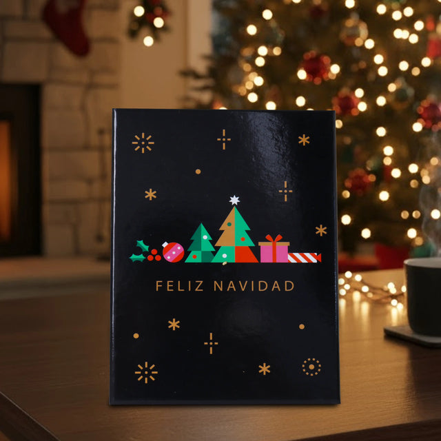 Caja de Regalo Navideña, Feliz Navidad, Pinos