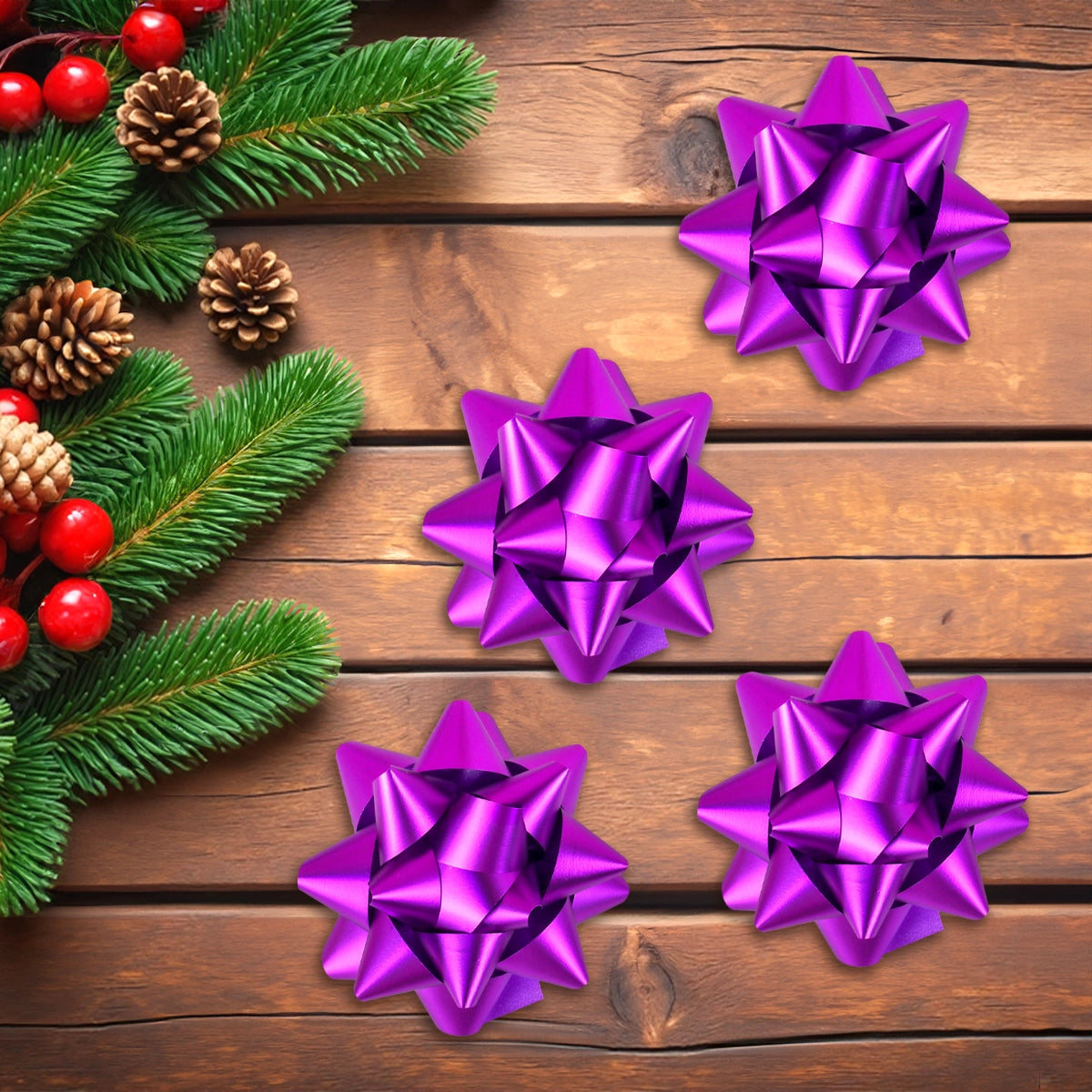 Moños de Regalo, Color Morado, 4 pzas