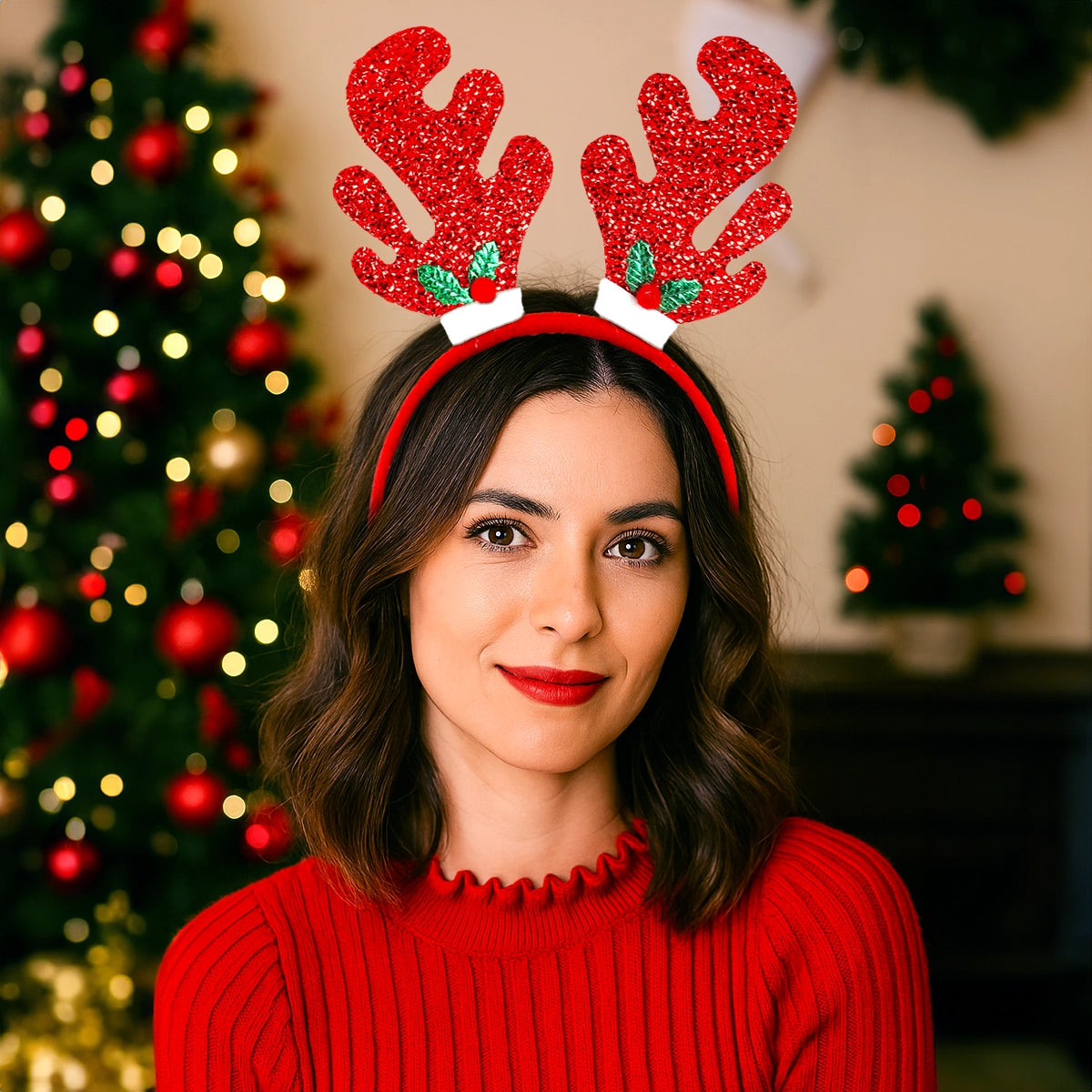 Diadema Navideña, Cuernos de Reno, Glitter