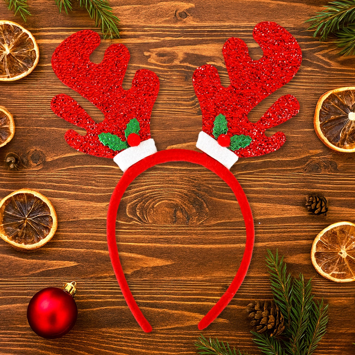 Diadema Navideña, Cuernos de Reno, Glitter