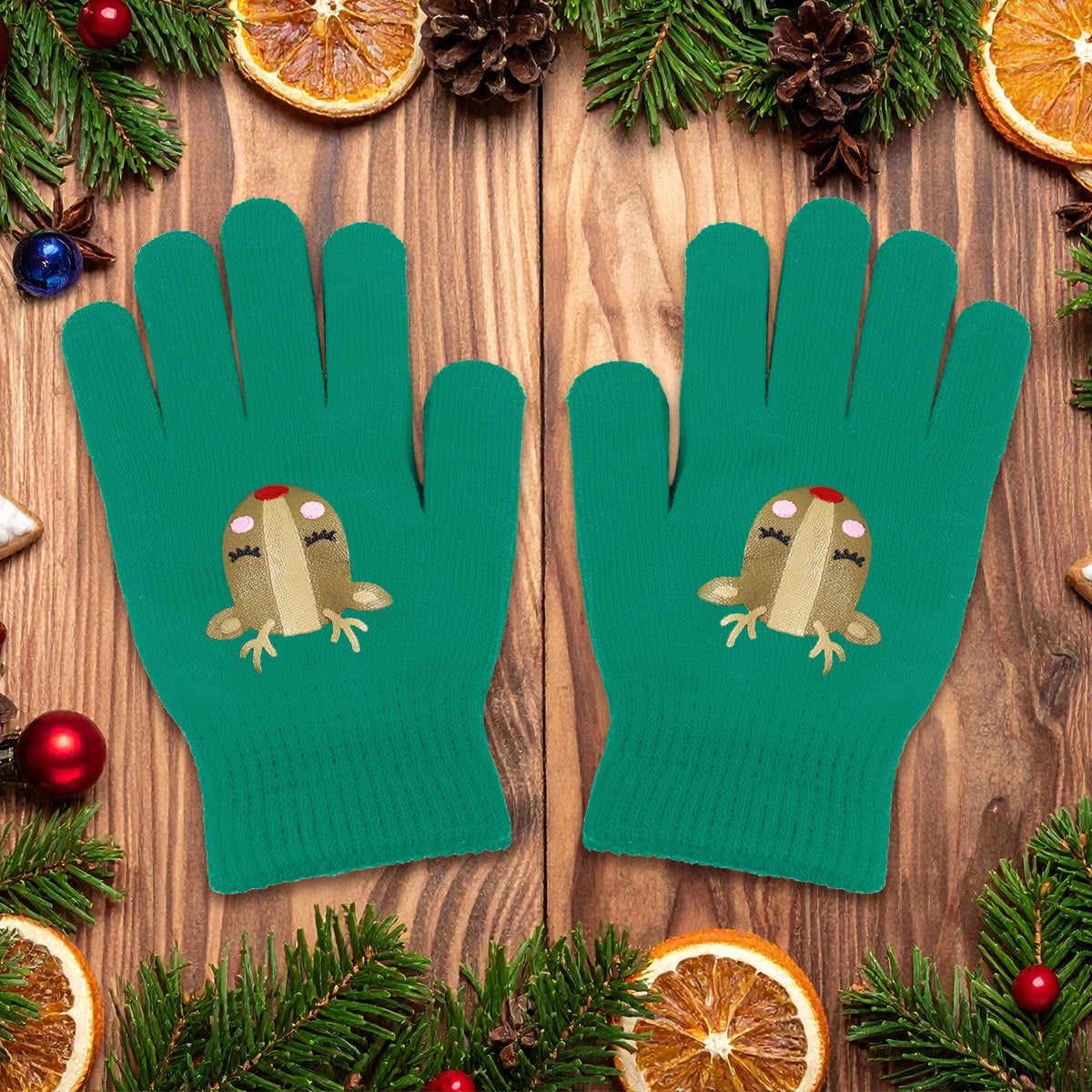Guantes Navideños, Color Verde, Reno