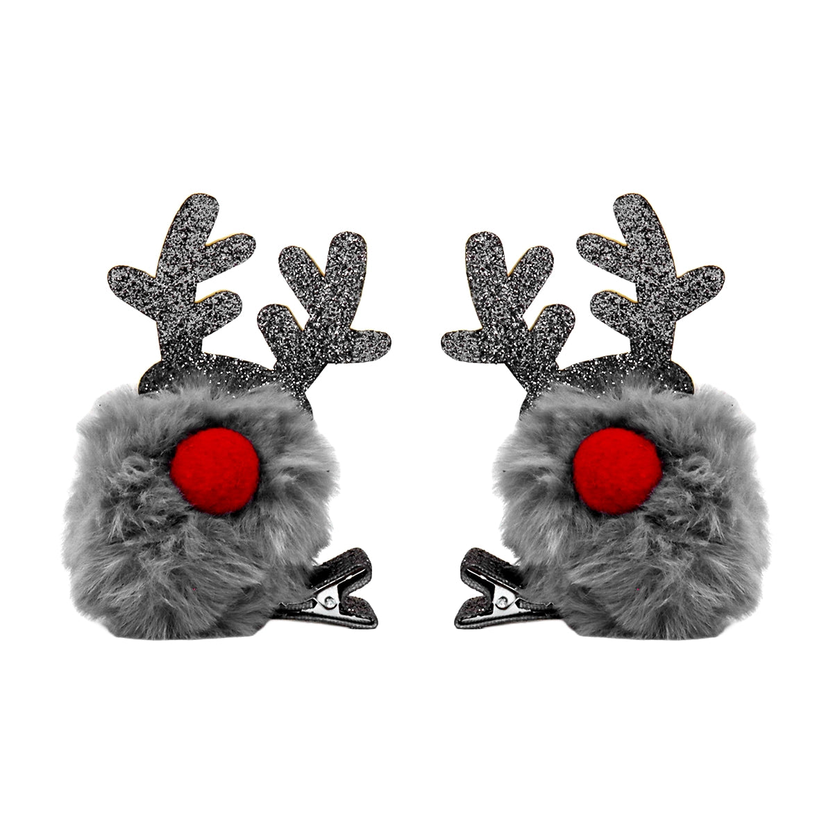Broches de Cabello Navideños, Reno, Color Gris