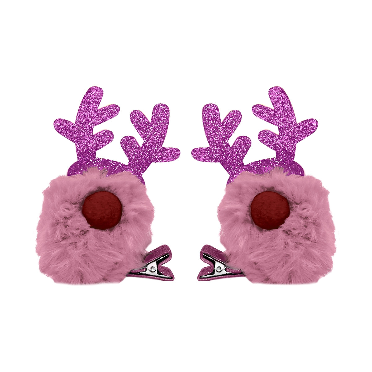 Broches de Cabello Navideños, Reno, Color Rosa
