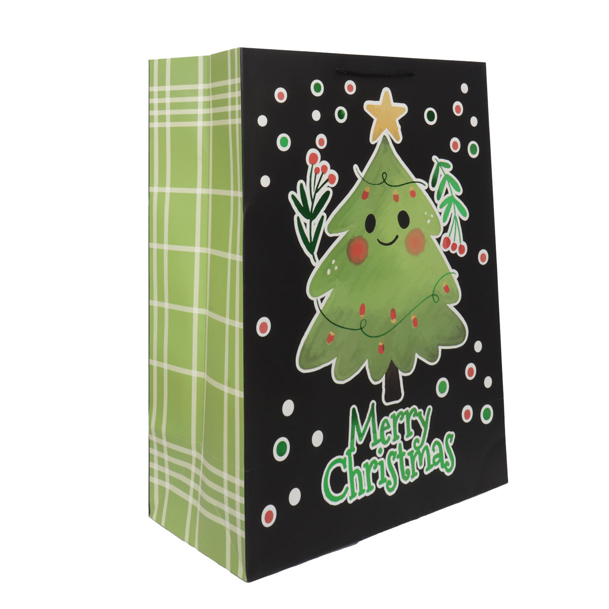 Bolsa de Regalo Navideña, Diseño Pino, Color Negro