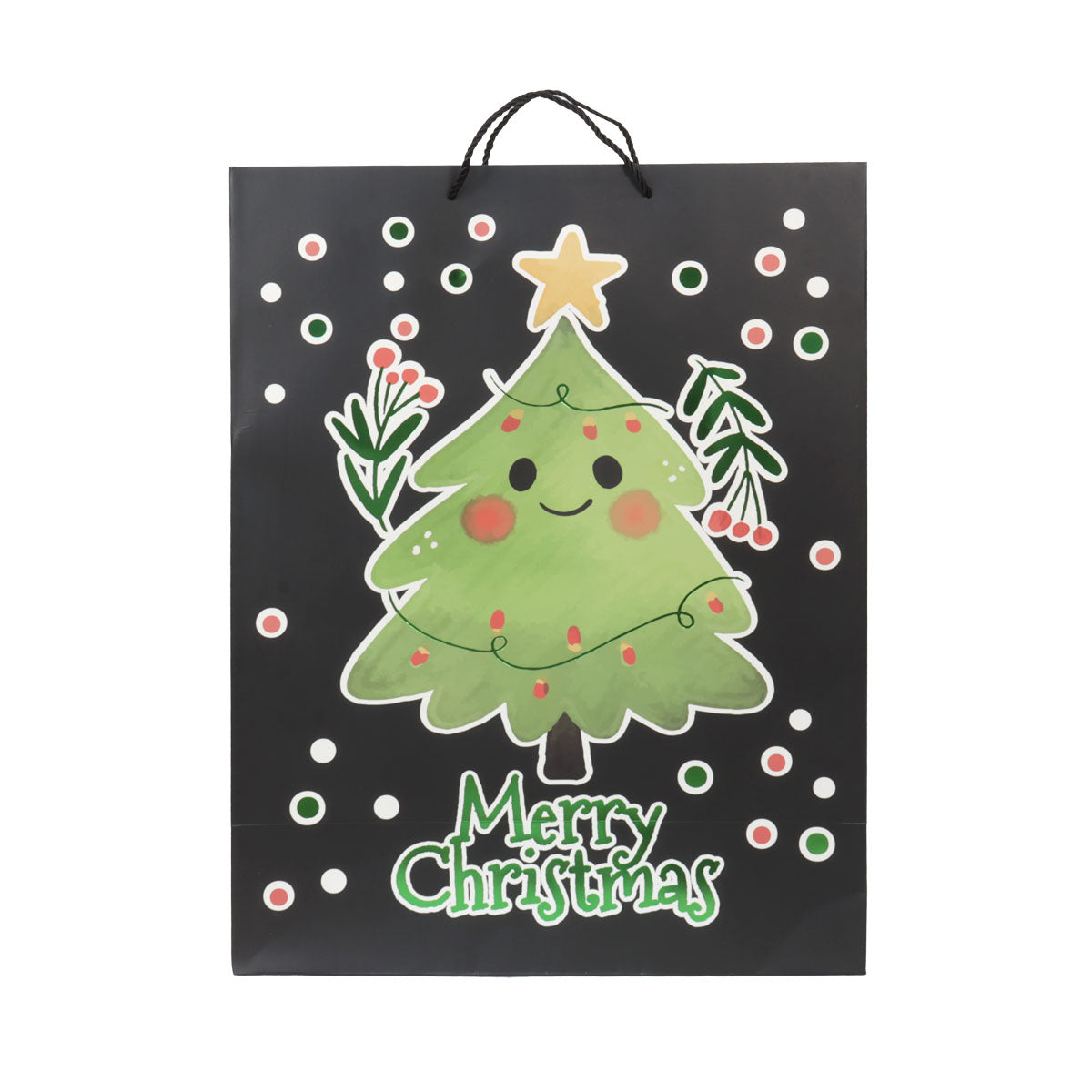 Bolsa de Regalo Navideña, Diseño Pino, Color Negro