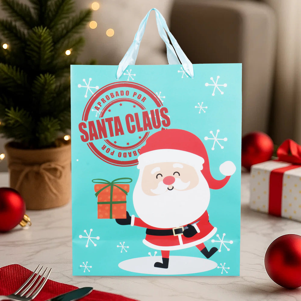 Bolsa de Regalo Navideña, Santa Claus, Color Verde