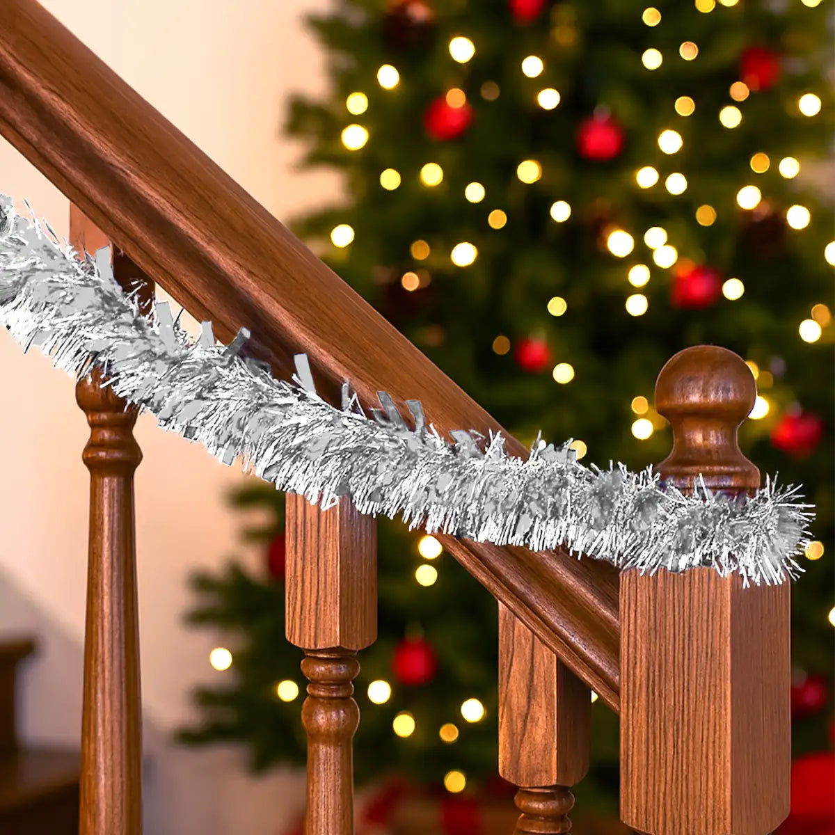 Guirnalda Navideña de Tinsel, 1.3 m, Color Plata