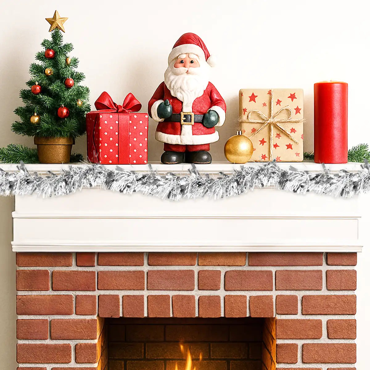 Guirnalda Navideña de Tinsel, 1.3 m, Color Plata