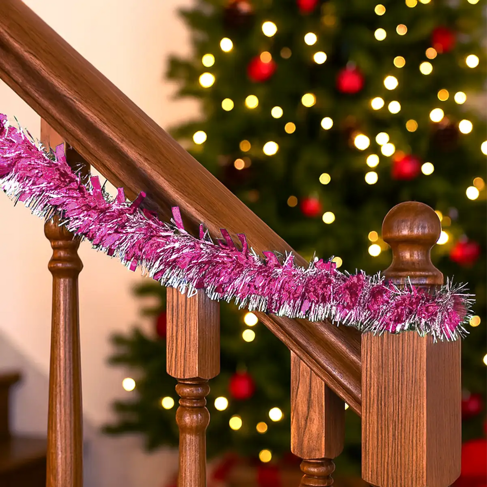 Guirnalda Navideña, Color Rosa, Tinsel