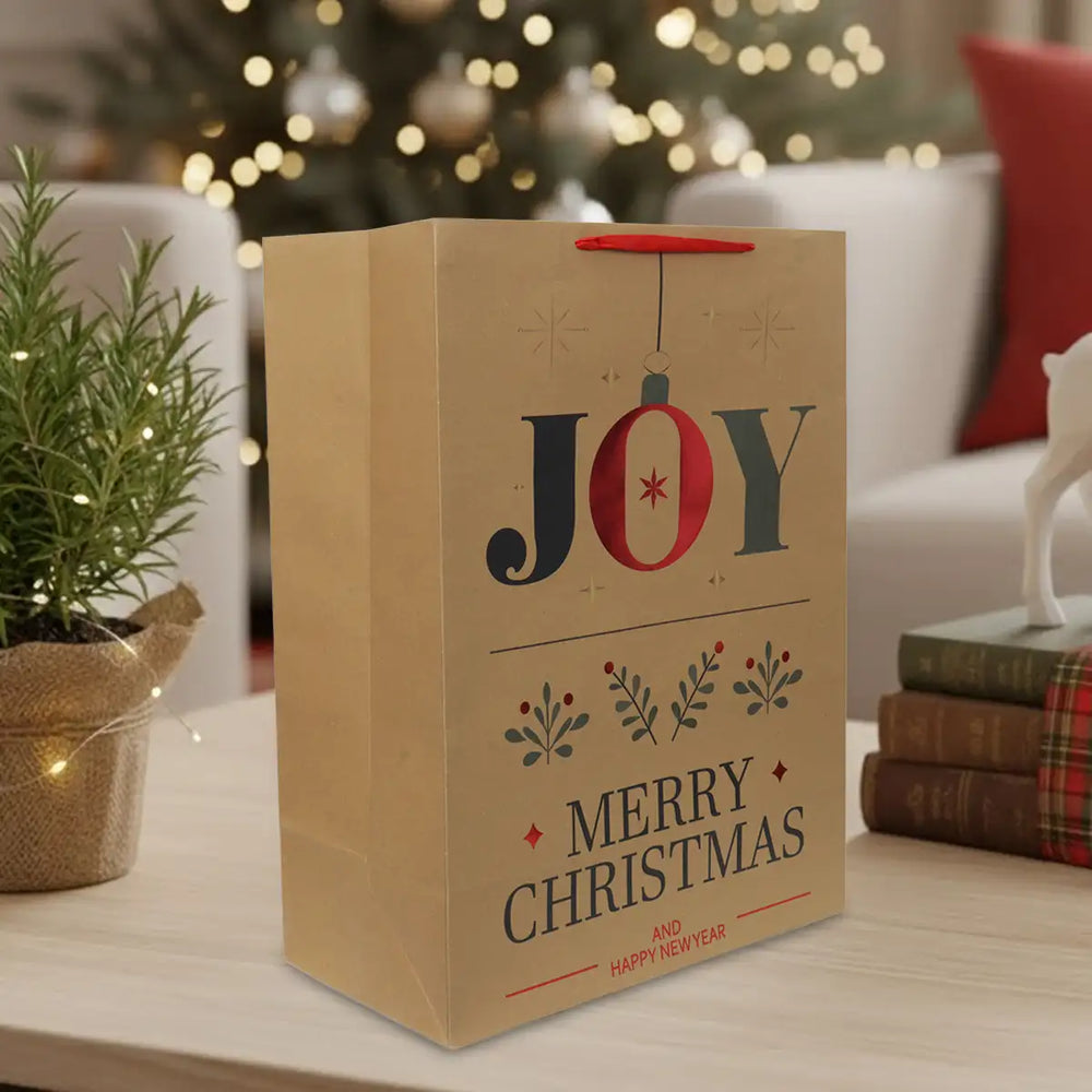 Bolsa de Regalo Navideña, Joy, Acabado Brillante