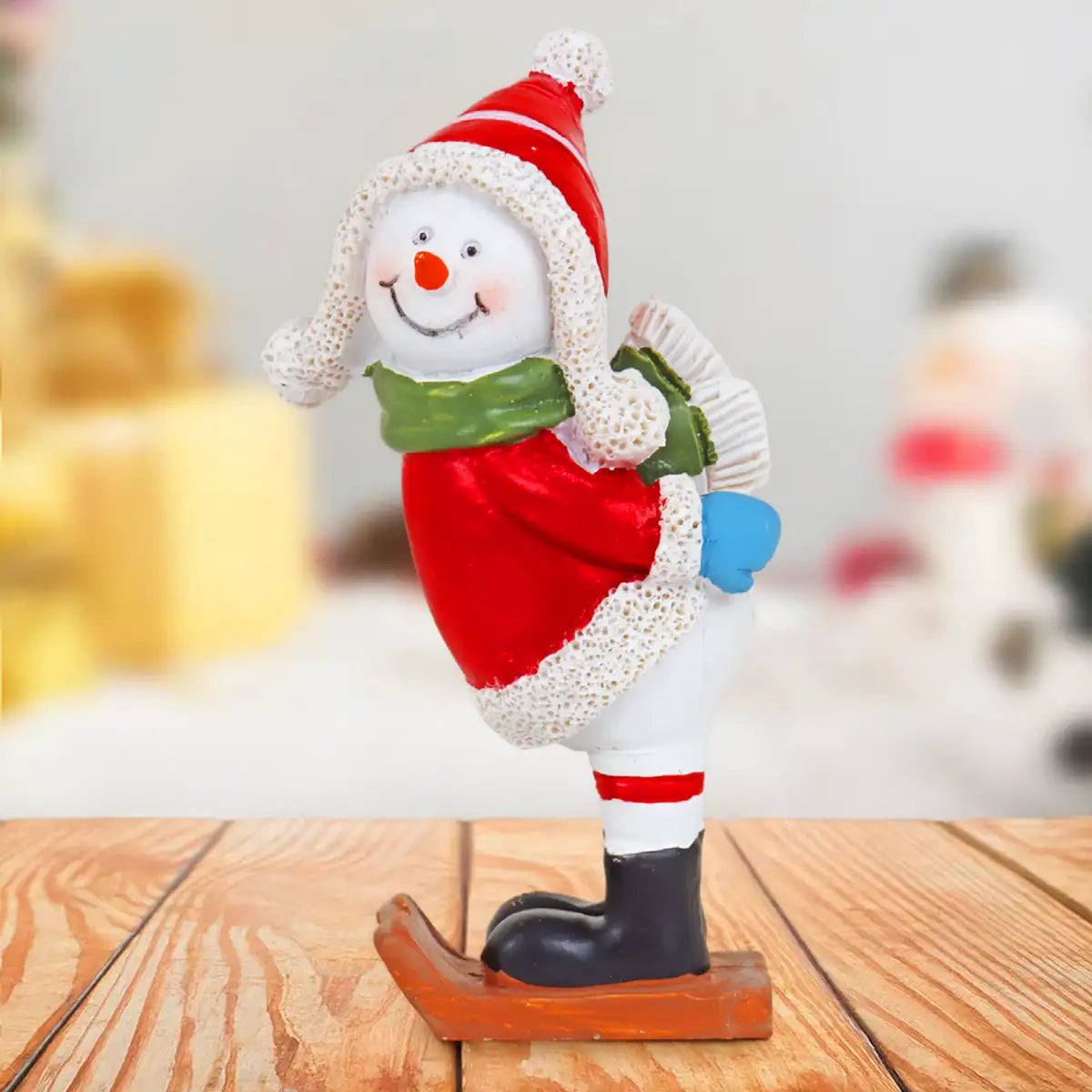 Figura Navideña de Cerámica, Ice Skating, Snowman