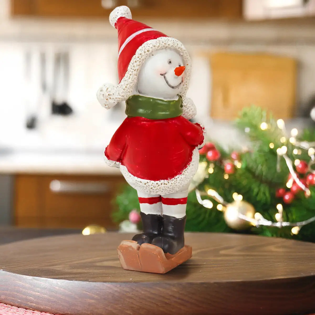 Figura Navideña de Cerámica, Ice Skating, Snowman