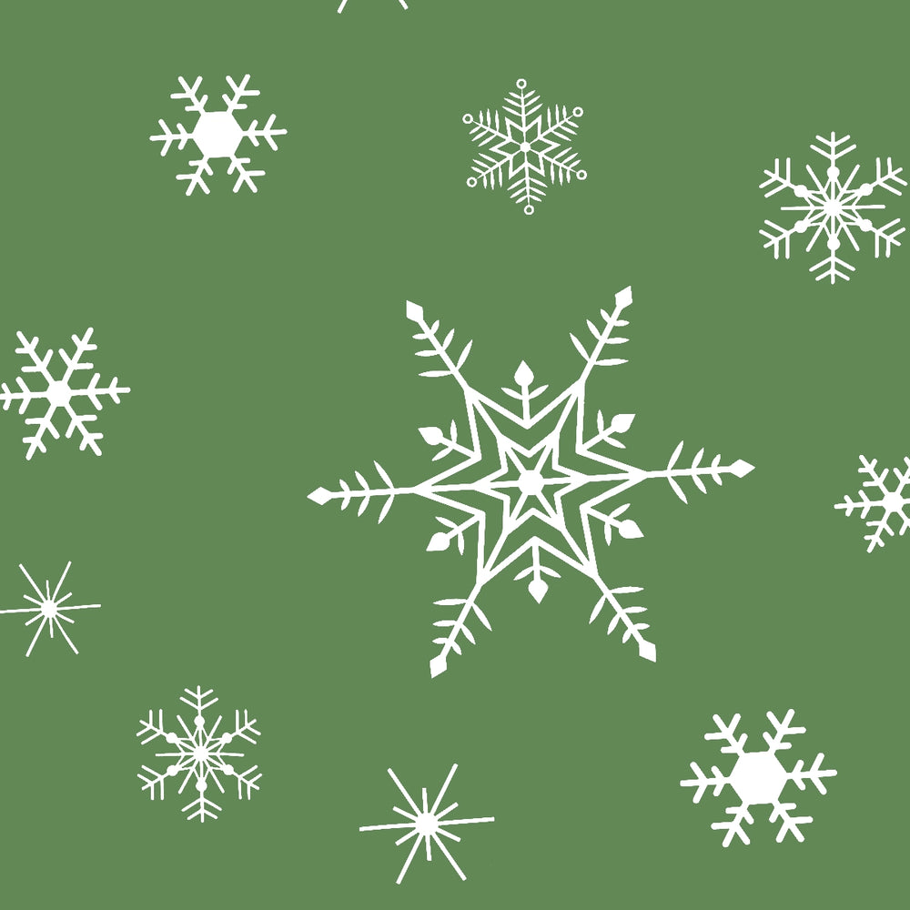 Mantel Navideño, Estampado de Copos de Nieve, Color Verde