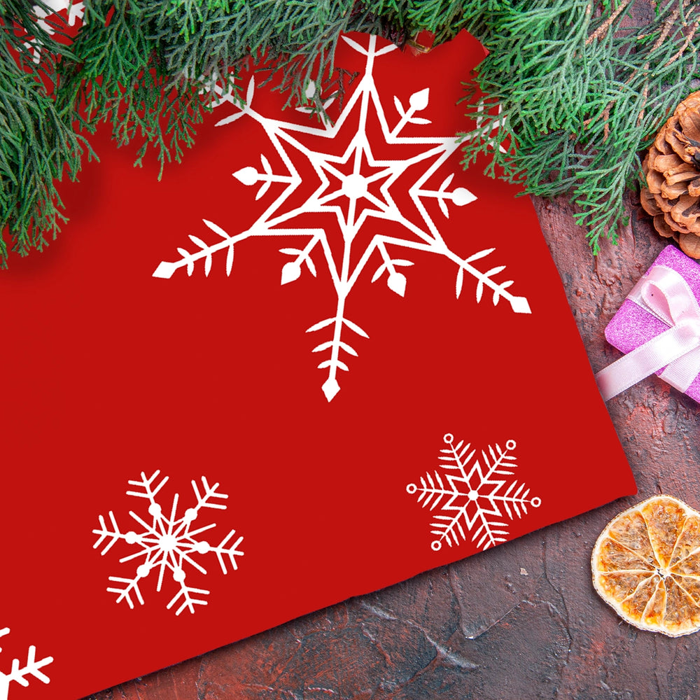 Mantel Navideño, Estampado de Copos de Nieve, Color Rojo