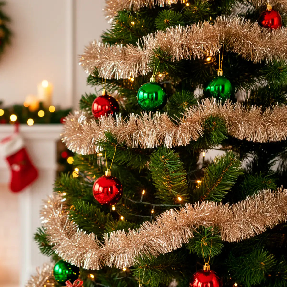 Guirnalda Navideña de Tinsel, 1.3 m, Color Arena