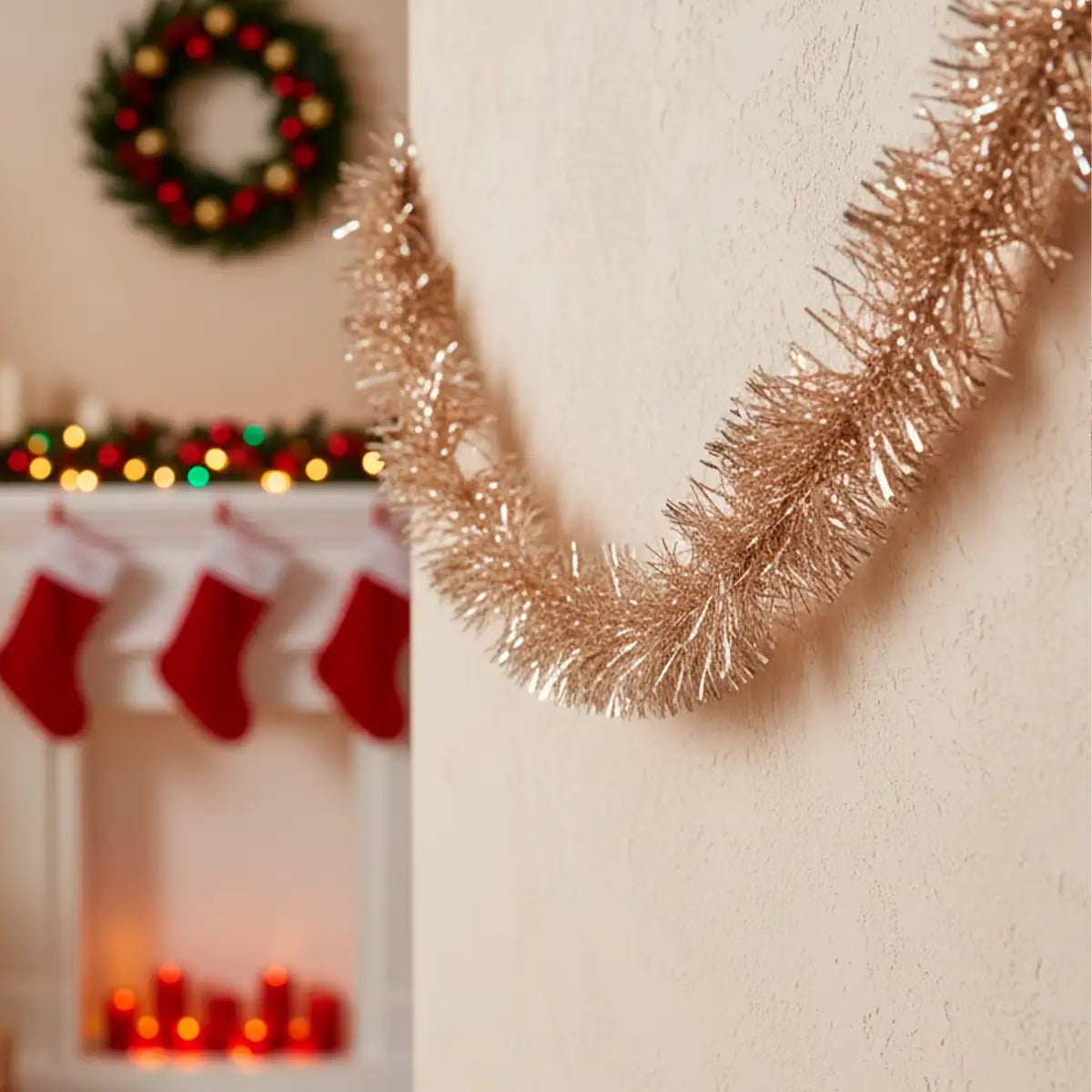 Guirnalda Navideña de Tinsel, 1.3 m, Color Arena